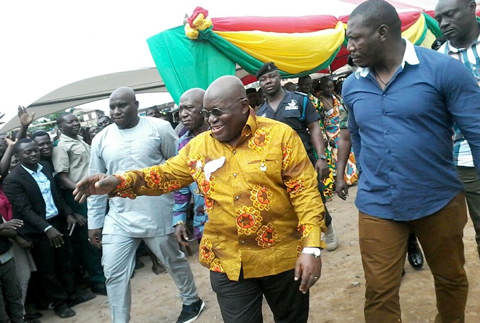President Akufo-Addo arriving at the Tarkwa Community Centre Park. Pictures: AKWASI AMPRATWUM-MENSAH